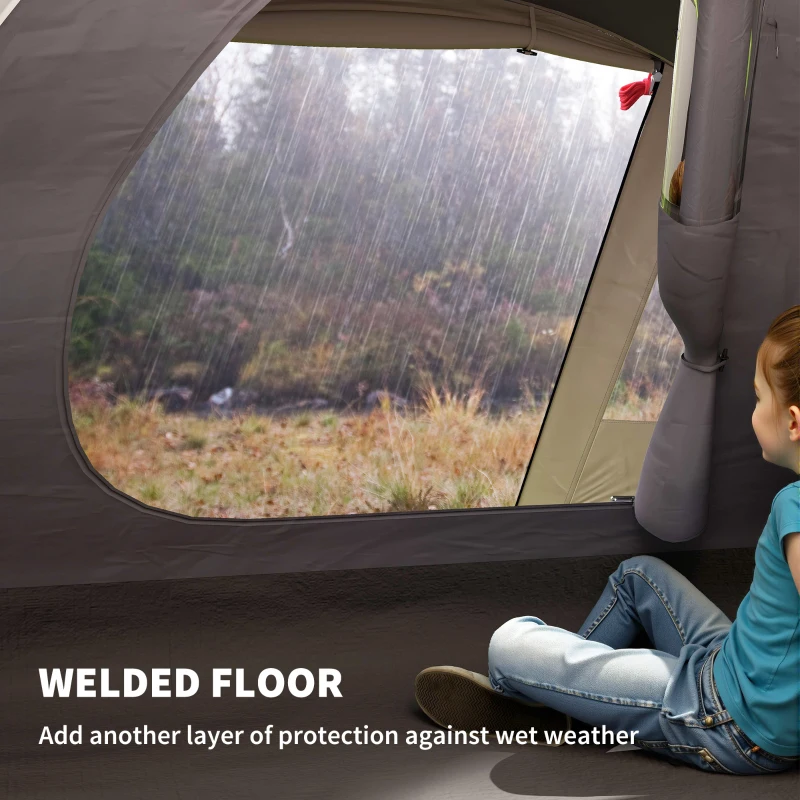 Outsunny 2 Person Camping Tent, Waterproof Family Dome Tent with Bedroom, Porch, Sewn-in Groundsheet and Hook, Khaki