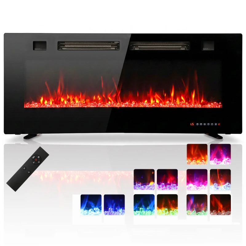 HOMCOM 42" Electric Fireplace, Ultra-Thin Recessed, Wall Mounted and Freestanding Fireplace w/ Flame Effect, 750W/1500W, Black