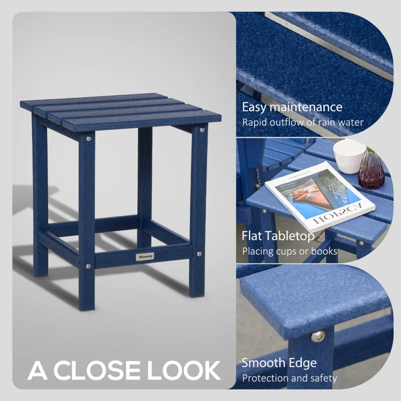 Outsunny Adirondack Side Table, Square Patio End Table, Weather Resistant 15" Outdoor HDPE Table for Porch, Pool, Balcony, Blue