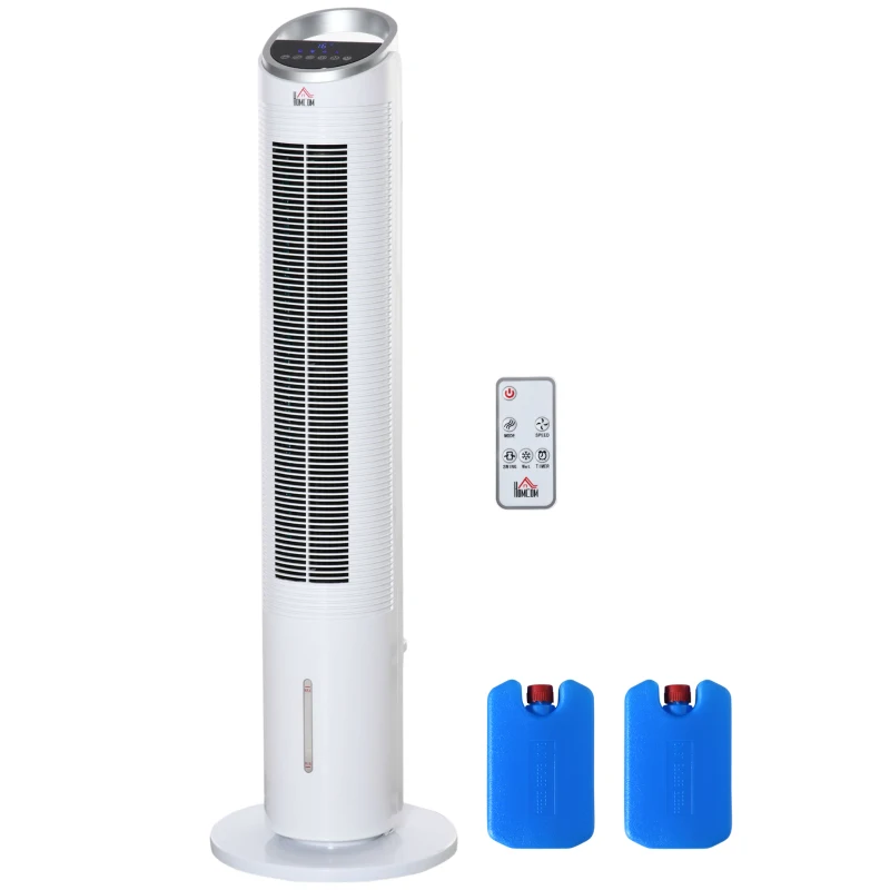 HOMCOM 3-In-1 Evaporative Air Cooler, Oscillation Cooling Fan, Swamp Cooler with Ice Packs, Remote Control, Timer, 3 Modes and 3 Speeds, White