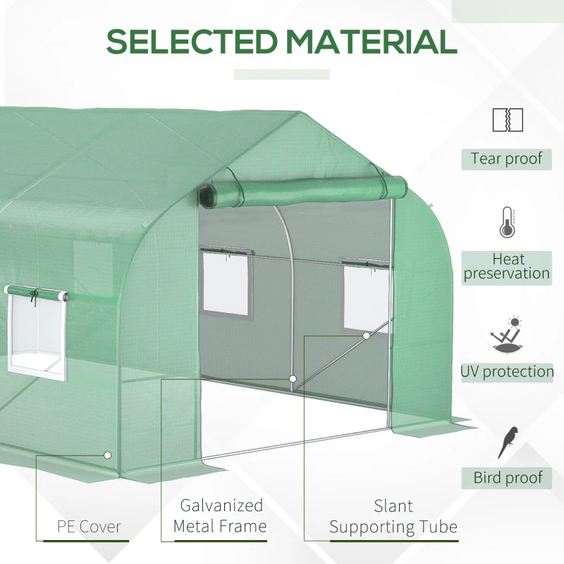 Outsunny 11.5 x10 x6.5 ft Walk-in Tunnel Greenhouse with Zippered Mesh Door and 8 Mesh Windows, Gardening Plant Hot House with Galvanized Steel Hoops, Green