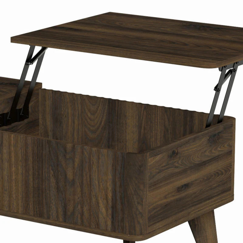 HOMCOM 40" Fluted Lift Top Coffee Table with Storage, Mid-Century Coffee Table with Hidden Compartment, Open Shelf, Walnut