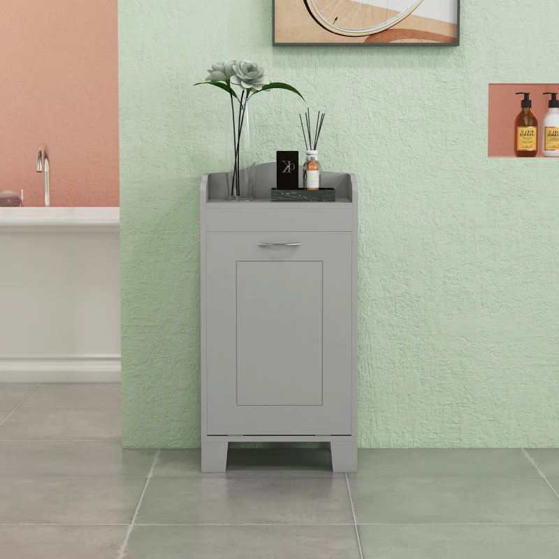 HOMCOM Tilt-out Laundry Storage Cabinet with Tabletop and Compartment Hamper, Gray