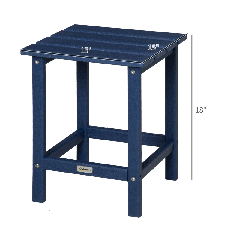 Outsunny Adirondack Side Table, Square Patio End Table, Weather Resistant 15" Outdoor HDPE Table for Porch, Pool, Balcony, Blue