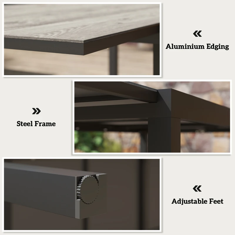 Outsunny 63"-94.5" Extendable Patio Dining Table for 6-8 Person, Outdoor Dining Table with Aluminium Edging, Steel Frame, Grey