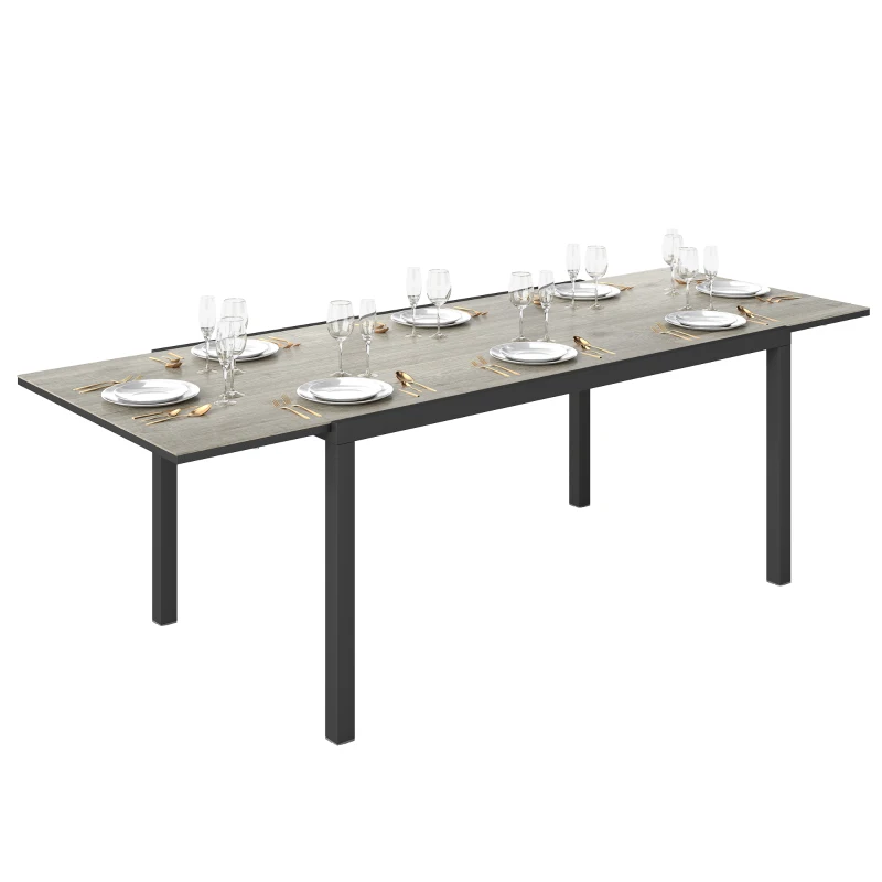 Outsunny 63"-94.5" Extendable Patio Dining Table for 6-8 Person, Outdoor Dining Table with Aluminium Edging, Steel Frame, Grey