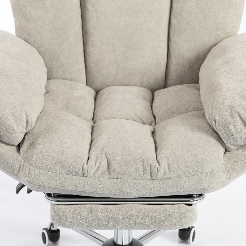 HOMCOM Criss Cross Chair with Wheels, Waterfall Armrests, Overstuffed Wide Office Chair with Footrest, Light Grey