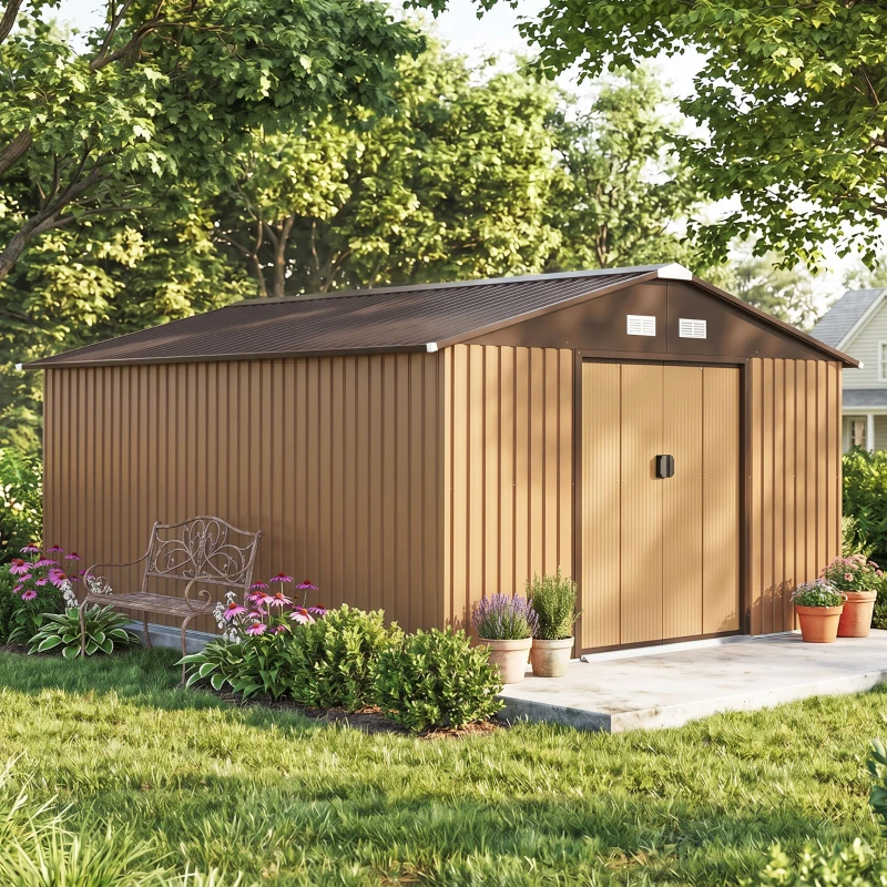 Outsunny Garden Metal Shed, Storage Shed Utility Storage with Double Locking Doors for Bike, Yard Tools, Yellow