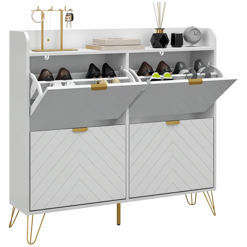 HOMCOM Shoe Storage Cabinet with 4 Flip Drawers and Adjustable Shelf, Shoe Cabinet for 16 Pairs of Shoes, White