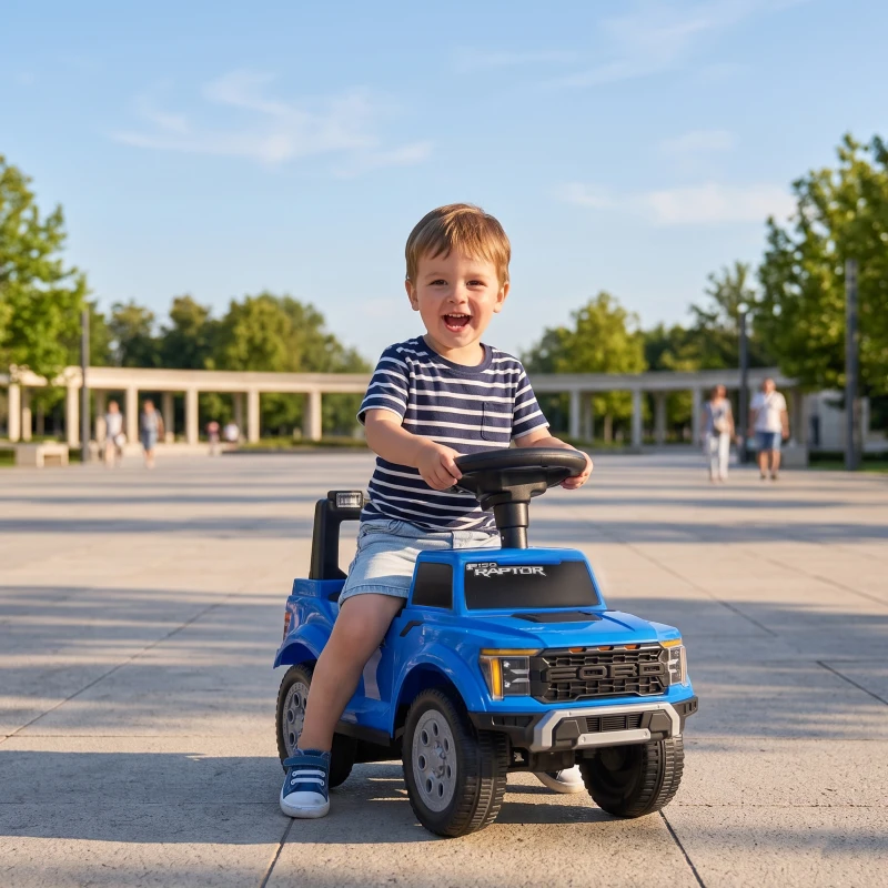 Qaba Toddler Car Licensed Ford Raptor with Headlights, Horn, Under Seat Storage, Anti-Tip Design for 18-36 Months, Blue