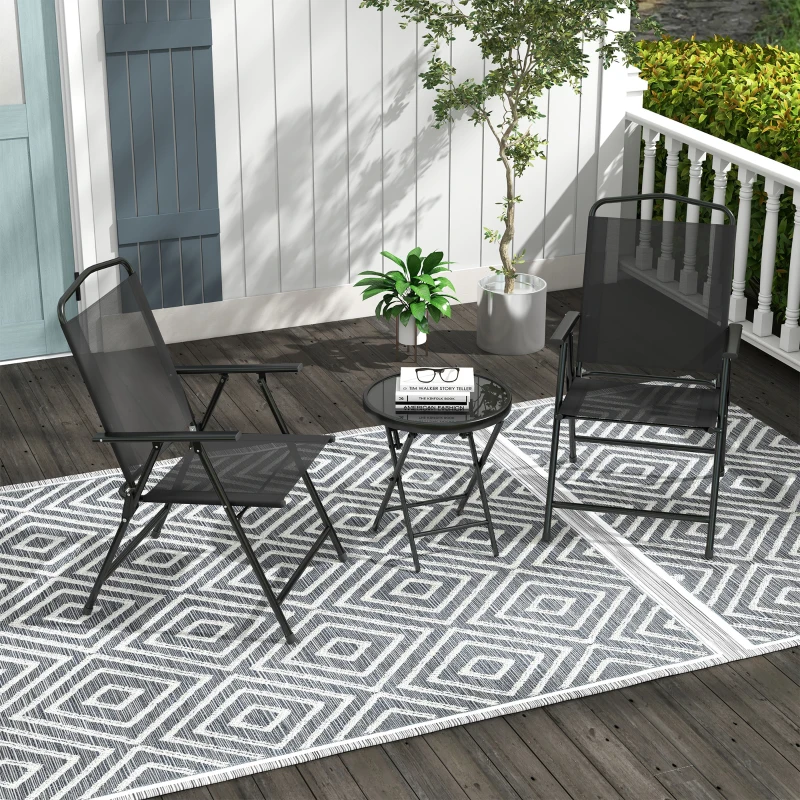 Outsunny 3 Pieces Bistro Set, Foldable Patio Furniture Set with Mesh Chairs, Glass Table for Garden, Balcony, Black