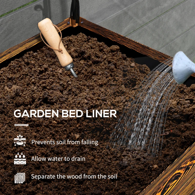 Outsunny Raised Garden Bed with Cover, Metal Elevated Planter Box with Bottom Shelf and Liner, Dark Brown Wood Effect