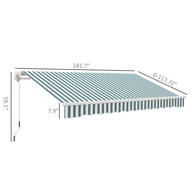 Outsunny 12' x 10' Retractable Awning Patio Awnings Sun Shade Shelter with Manual Crank Handle, Green and White