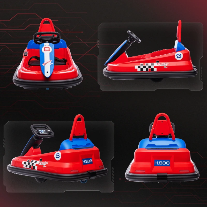 Aosom Kids Bumper Car, 6V 360° Rotation Electric Ride on Car, Twin Motors Battery Powered Toy with Music, Horn and Lights, Safety Belt, for Boys and Girls Aged 18-48 Months - Red