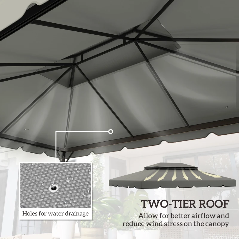Outsunny 13' x 10' Gazebo Replacement Canopy, Gazebo Top Cover with Double Vented Roof for Garden Patio(TOP ONLY), Grey