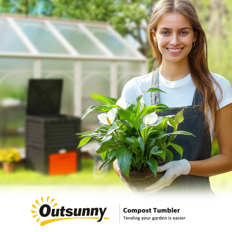 Outsunny Garden Compost Bin 80 Gallon Outdoor Large Capacity Composter Fast Create Fertile Soil Aerating Box, Orange