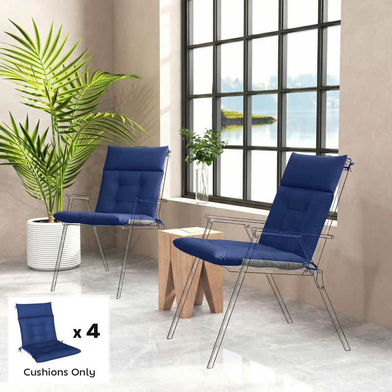Outsunny Patio Chair Cushions Set of 4, Waterproof Non-Slip Lounge Chair Cushions, 44"x21", Navy Blue