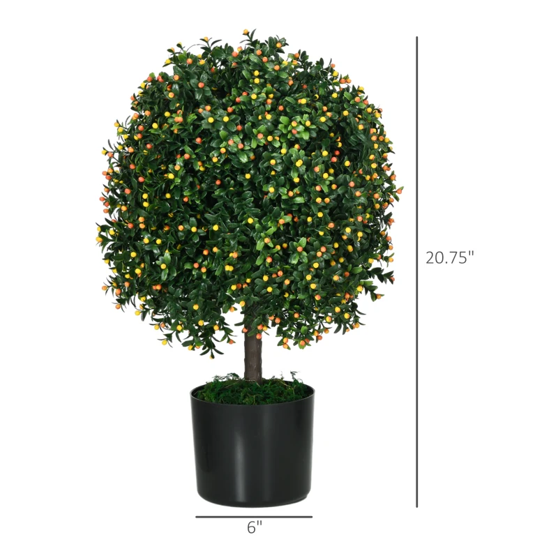 HOMCOM 2 Pack Artificial Tree Boxwood Topiary with Fruits, 20.75", Orange