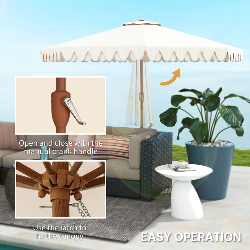 Outsunny 9 ft Patio Umbrella with Push Button Tilt and Crank, Double-ruffled Outdoor Market Table Umbrella Parasoll, Cream White