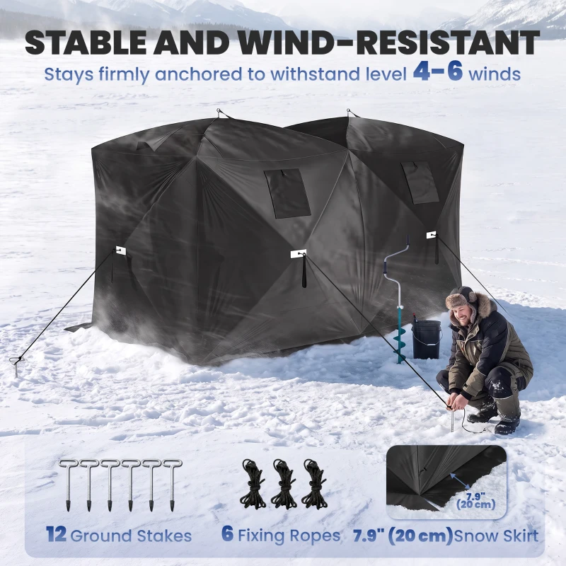 Outsunny 4 Person Pop-Up Ice Fishing Tent, Portable Ice Fishing Shelter With 4 Detachable Windows, Black