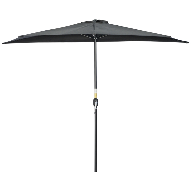 Outsunny 9.8ft Half Umbrella Semi Round Patio Parasol with Crank Handle, Top Vent for Garden, Balcony- NO BASE INCLUDED, Black