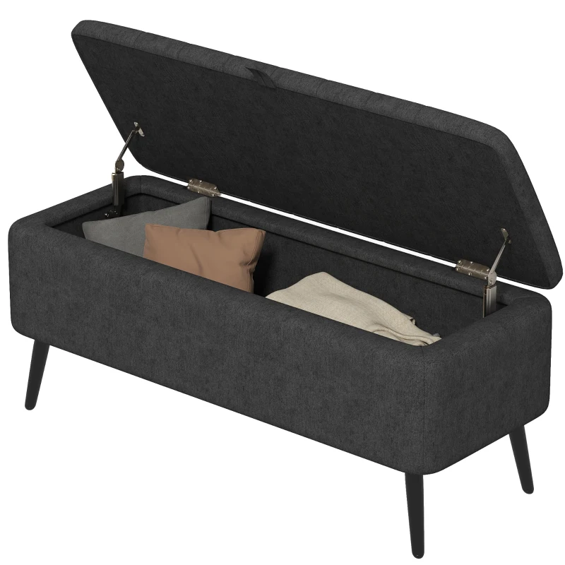 HOMCOM 40" Ottoman with Storage, Linen Upholstered Storage Ottoman Bench with Steel Legs for Living Room, Bedroom Black