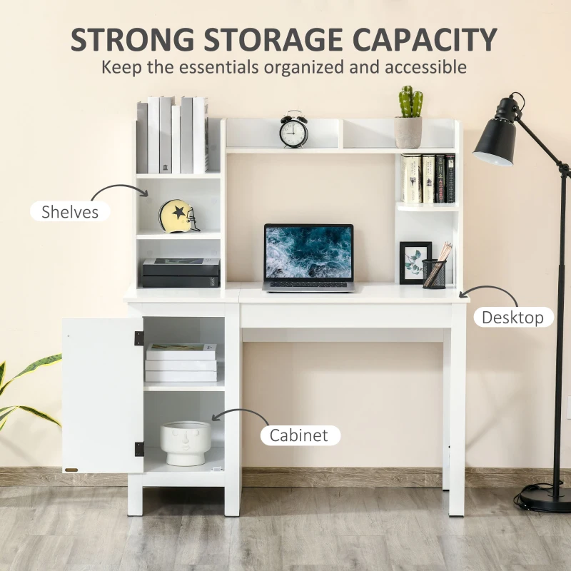 HOMCOM Computer Desk with Storage, 47 Inch Farmhouse Home Office Desk with Open Shelves and 2-Tier Cabinet, White