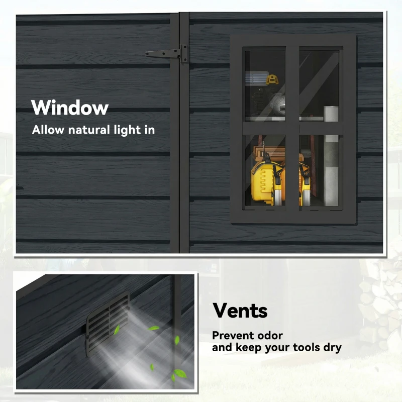 Outsunny Outdoor Storage Shed with Lockable Door, Garden Shed with Vents and Windows for Backyard, Dark Grey