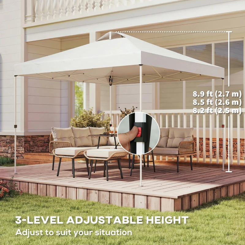 Outsunny Pop Up Canopy Waterproof Canopy Tent with Carrying Bag for Parties Garden BBQs 9.8' x 9.8' White