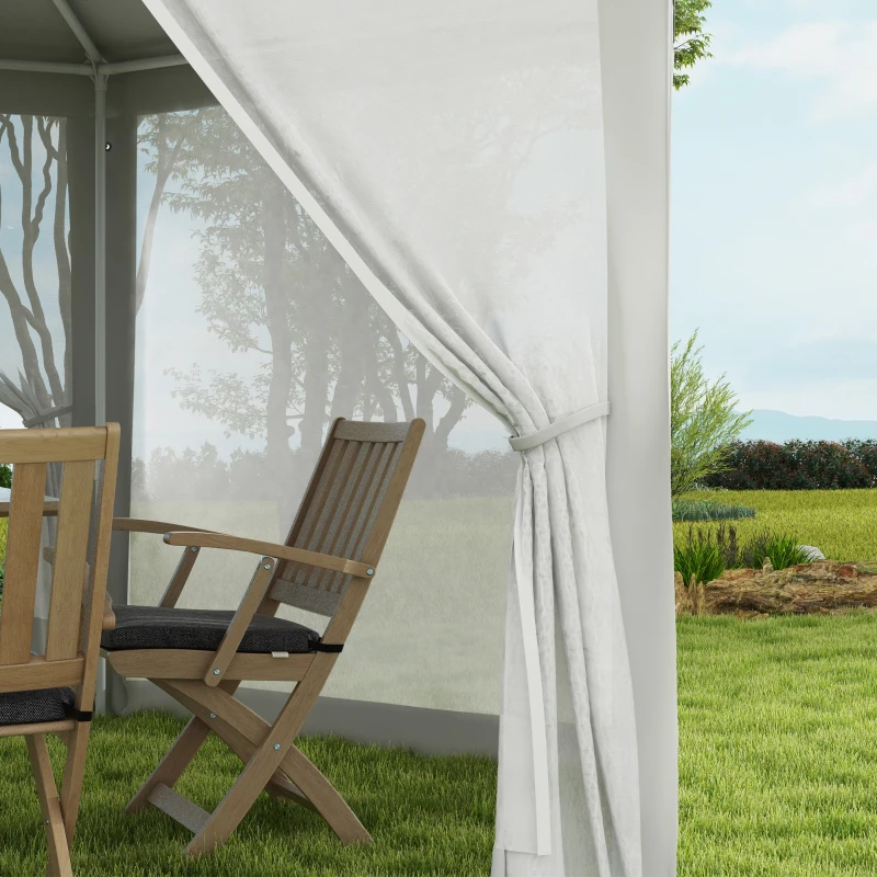 Outsunny 13' x 11' Outdoor Party Tent, Hexagon Sun Shade Shelter Canopy w/ Protective Mesh Sidewalls, Ropes & Stakes, Cream