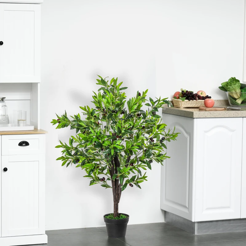 HOMCOM 4FT Artificial Olive Tree, Faux Decorative Plant in Nursery Pot for Indoor or   Décor, Green