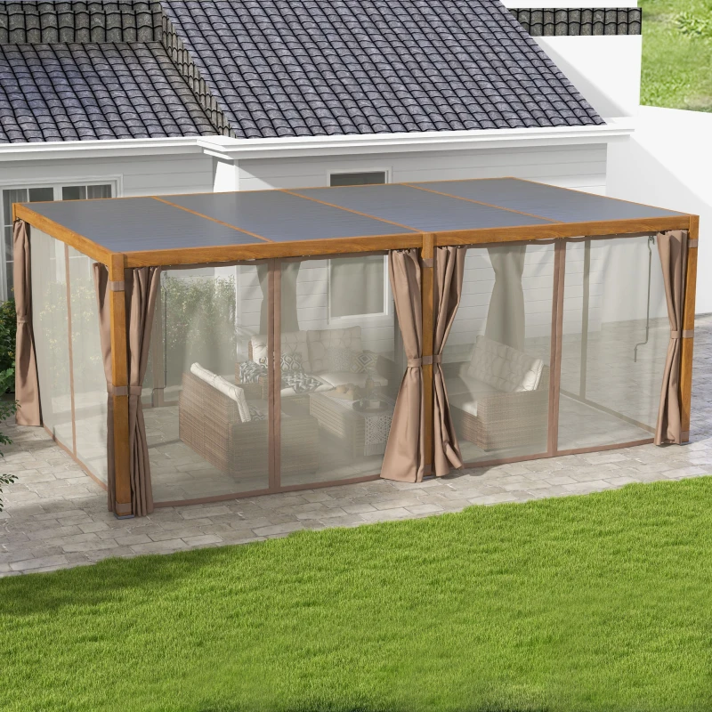 Outsunny 12' x 19' Aluminum Pergola with Adjustable Louvered, Outdoor Pergola with Curtains and Netting, Natural