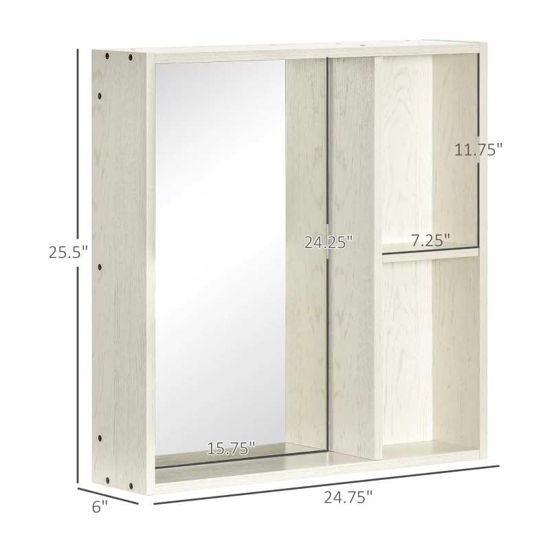 kleankin 24.75" x 25.5" Bathroom Medicine Cabinet with Mirror, Storage Shelf, Over Toilet Bathroom Cabinet Wall Mounted for Living Room and Laundry Room, White