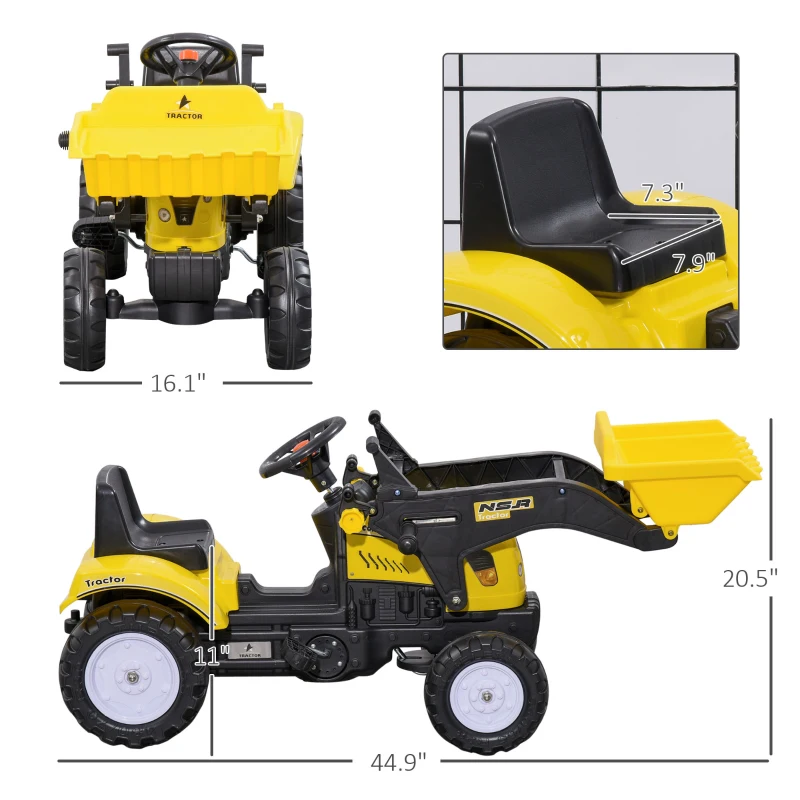 Aosom Kids Ride on Excavator, Pedal Go Kart with Front Loader Digger for 3 Year Old, Yellow