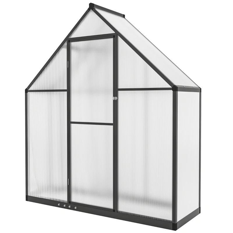 Outsunny 5.5 x 2 ft Polycarbonate Greenhouse, Quick Setup Walk in Greenhouse w/ Push Door Adjustable Roof Vent Rain Gutter, Black