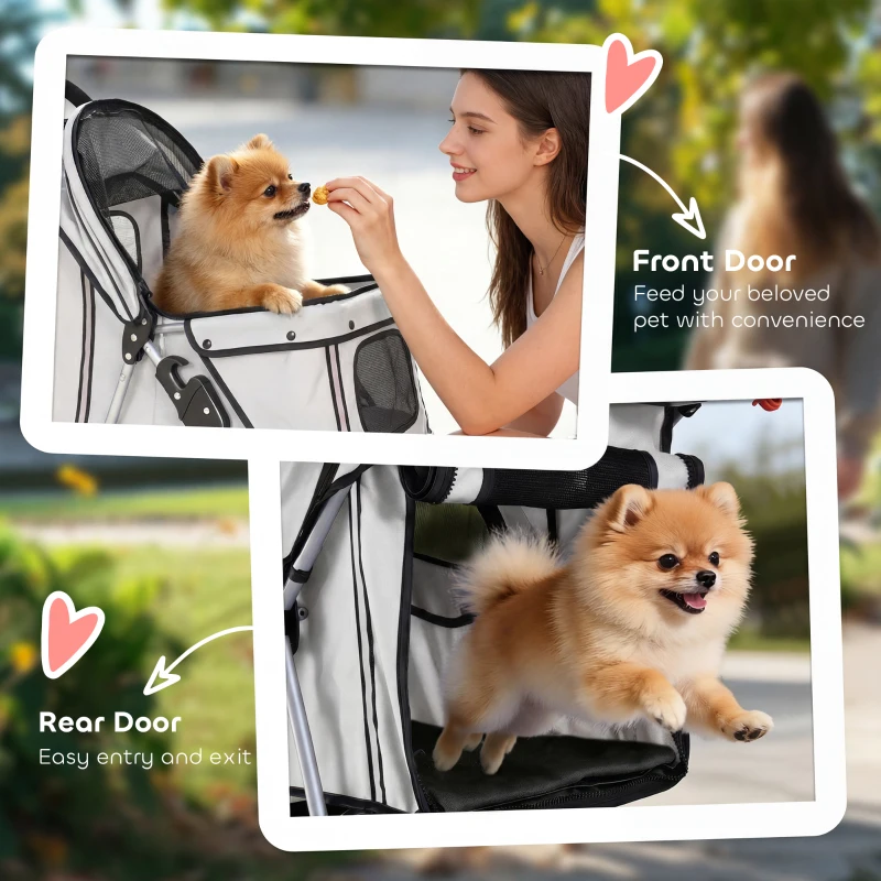PawHut 3 Wheels Foldable Dog Stroller with Storage Basket, Adjustable Canopy, Cupholder for Miniature and Small Dogs, Grey