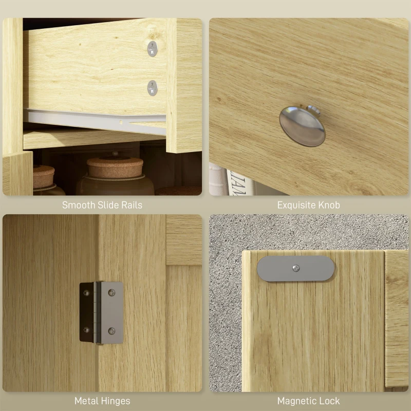 HOMCOM Kitchen Storage Cabinet, Sideboard Floor Cupboard with Solid Wood Top, Adjustable Shelf, and 2 Drawers, Natural