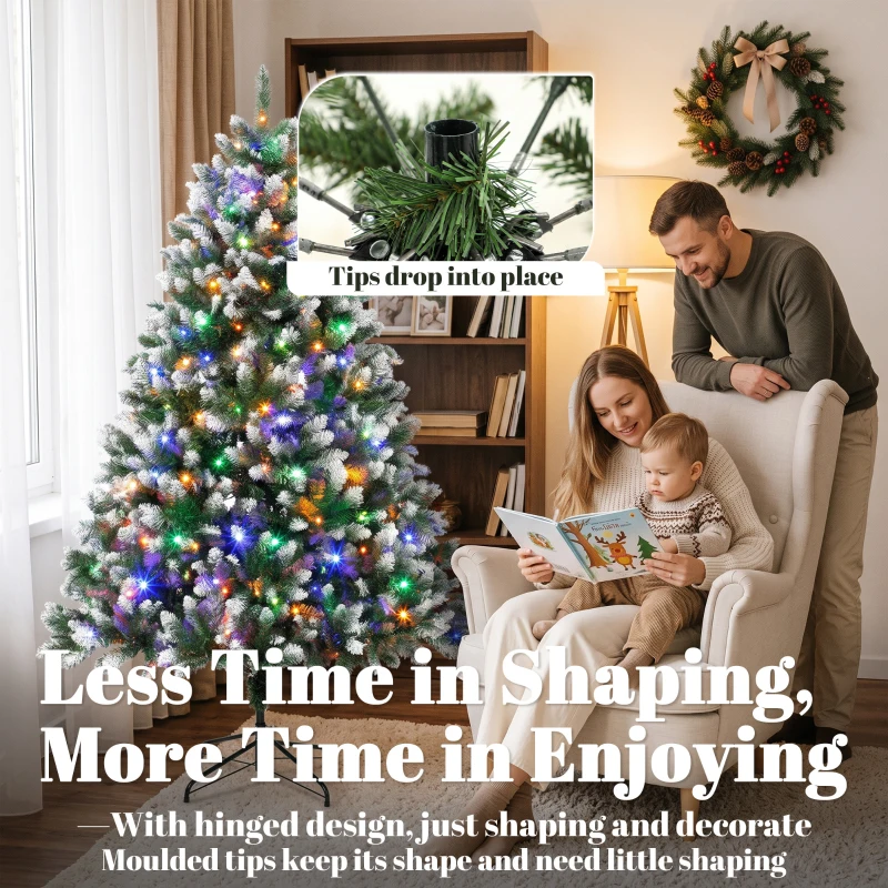 HOMCOM 6ft Pre-lit Artificial Christmas Tree White-Tipped Hinged Full Xmas Tree with 1020 Tips