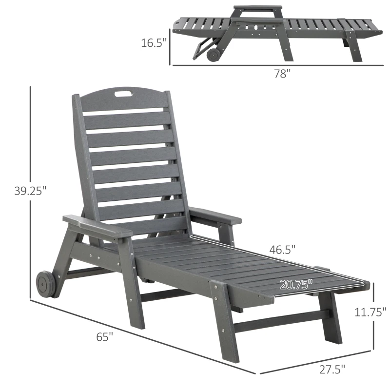 Outsunny Outdoor Chaise Lounge Chair, Waterproof Pool Furniture with Reclining Adjustable Backrest & Wheels, Light Gray