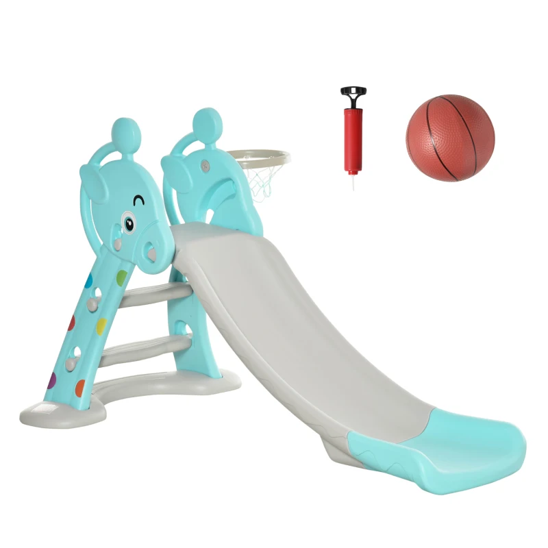 Qaba 2 in 1 Kids Slide with Basketball Hoop, Foldable Toddler Freestanding Slider Playset, for 18 months -4 Years Deer Shaped