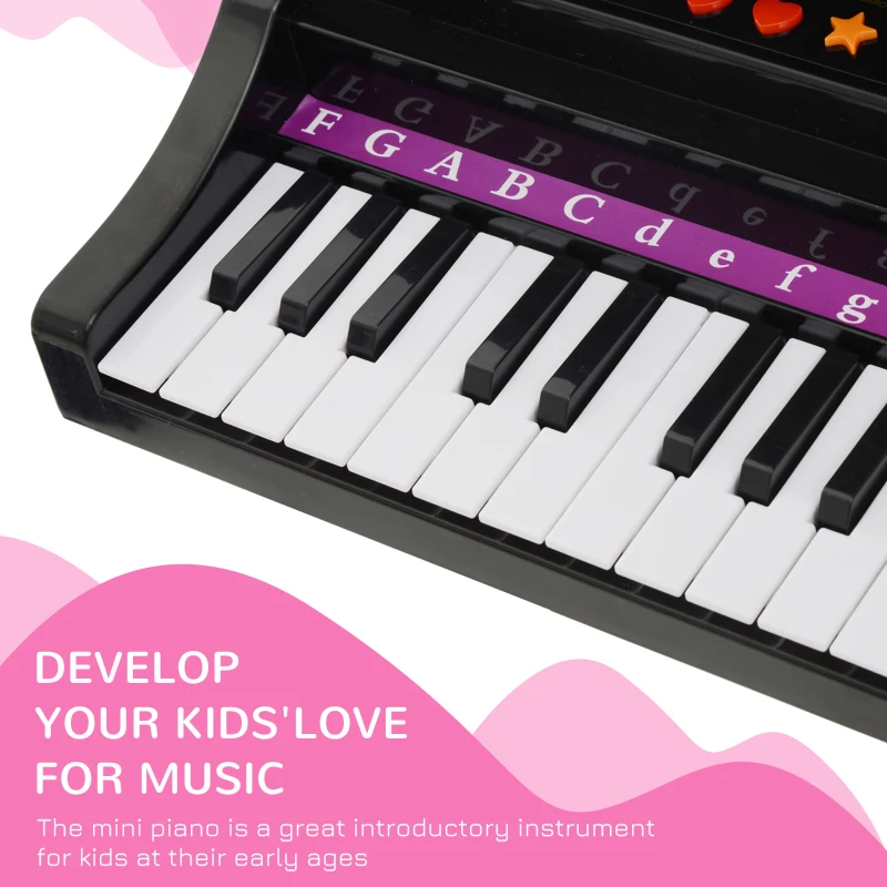 Qaba Mini Electronic Musical Piano 37 Key Keyboard Multifunction Kids Toy with Microphone Stool (Black)