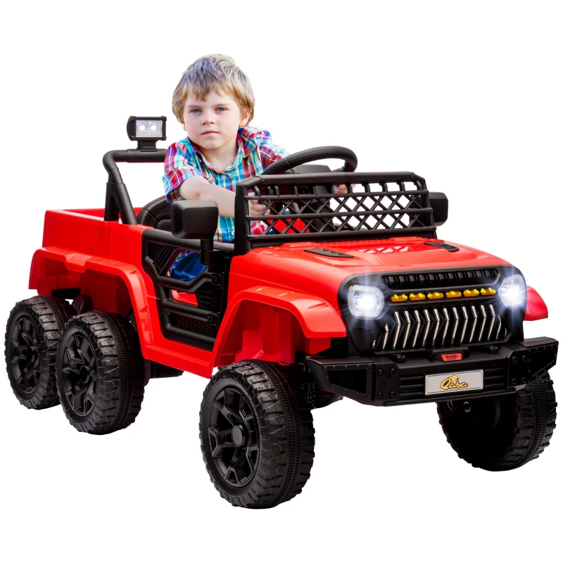 Qaba 12V 4x4 Kids Electric Car w/ 2WD/4WD Switchable, Remote Control, Spring Suspension System, Back Trailer, Red
