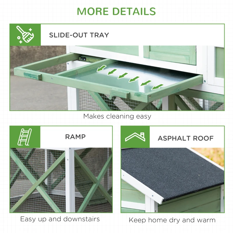 PawHut 44" Chicken Coop, Wooden Chicken House Hen Run, Rabbit Hutch with Nesting Box, Removable Tray, Asphalt Roof, Planting and Lattice, Green