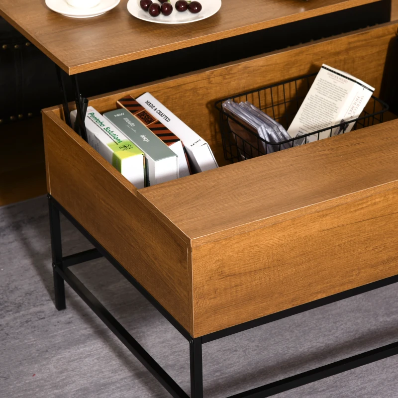 HOMCOM Modern Lift Top Coffee Table with Hidden Storage Compartment and Metal Legs, for Living Room, Home Office, Natural