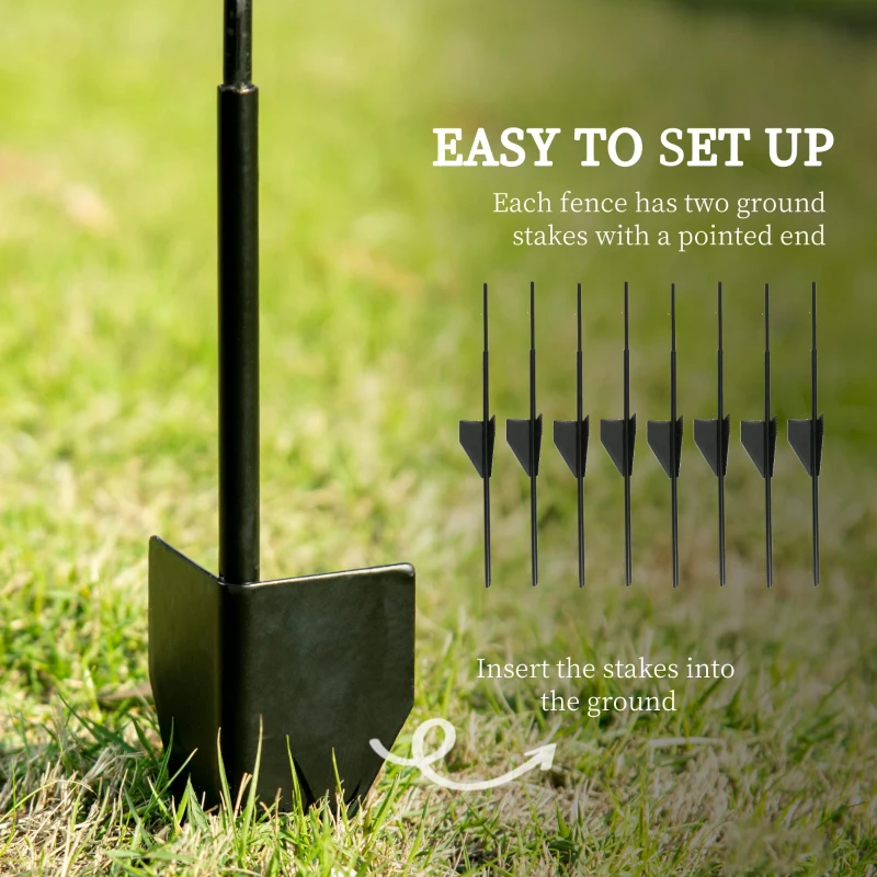 Outsunny 4 Pack Garden Fencing for Yard, Decorative Fence Panels as Animal Barrier and Flower Edging, Circle, Black, Wave