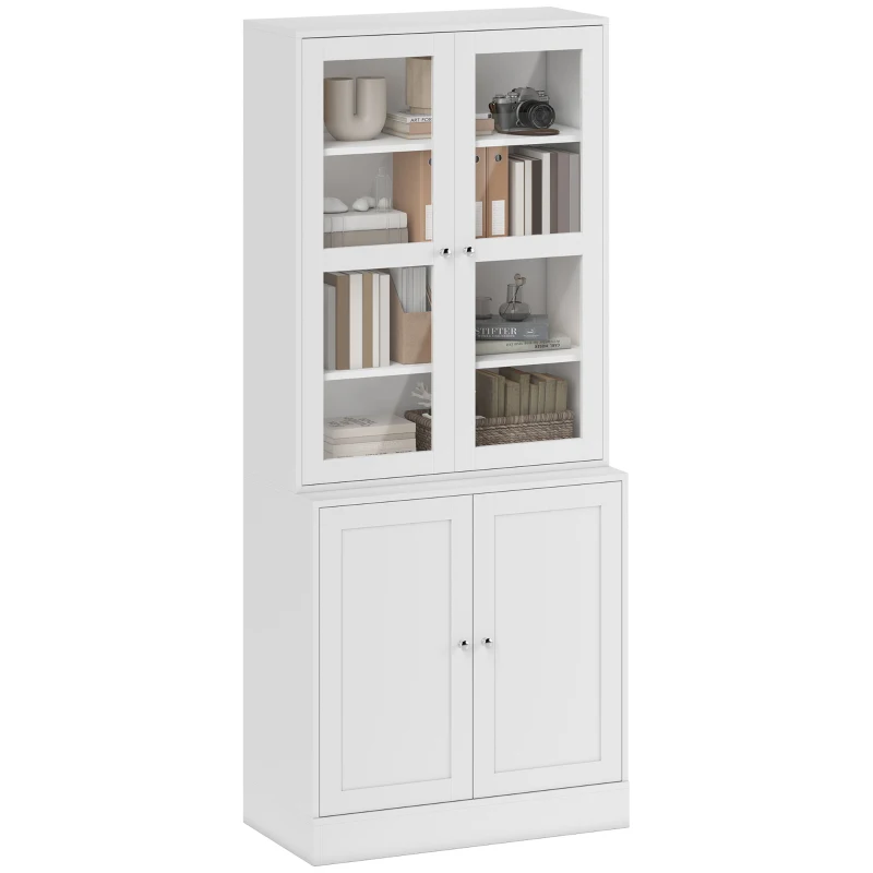 HOMCOM 71" Bookcase Storage Cabinet with Doors, Modern Tall Bookshelf with 2 Adjustable Shelves, Display Unit for Study, Living Room, Home Office, White