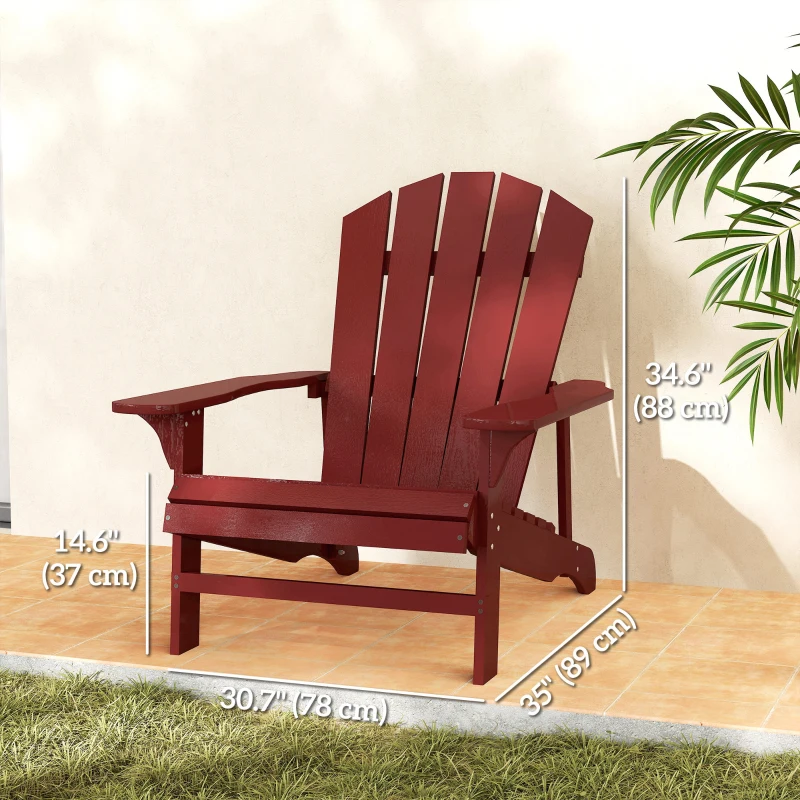 Outsunny Wood Adirondack Chair, Outdoor Patio Muskoka Chair with Slatted Design for Deck, Garden, Backyard, Fire Pit, Red