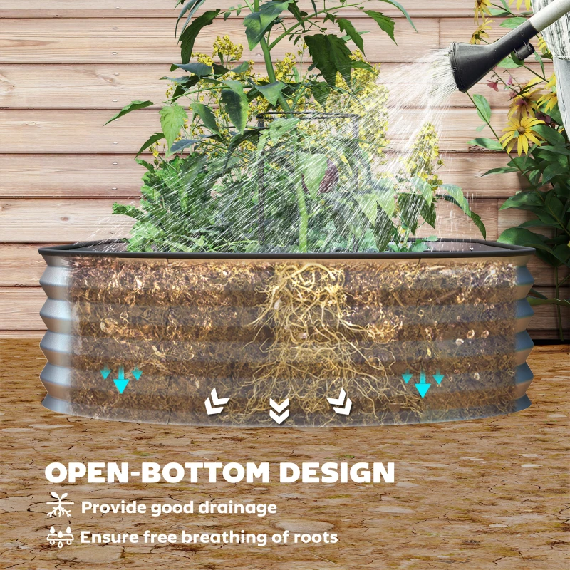 Outsunny 7' x 3' x 1' Raised Garden Bed Set, 2PCS Raised Beds for Gardening with Metal Plant Stakes, Silver