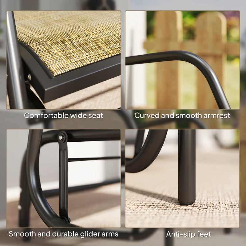 Outsunny Patio Glider Outdoor Glider Chair with Breathable Mesh Seat & Backrest, Armrests and Metal Frame, Light Mixed Brown