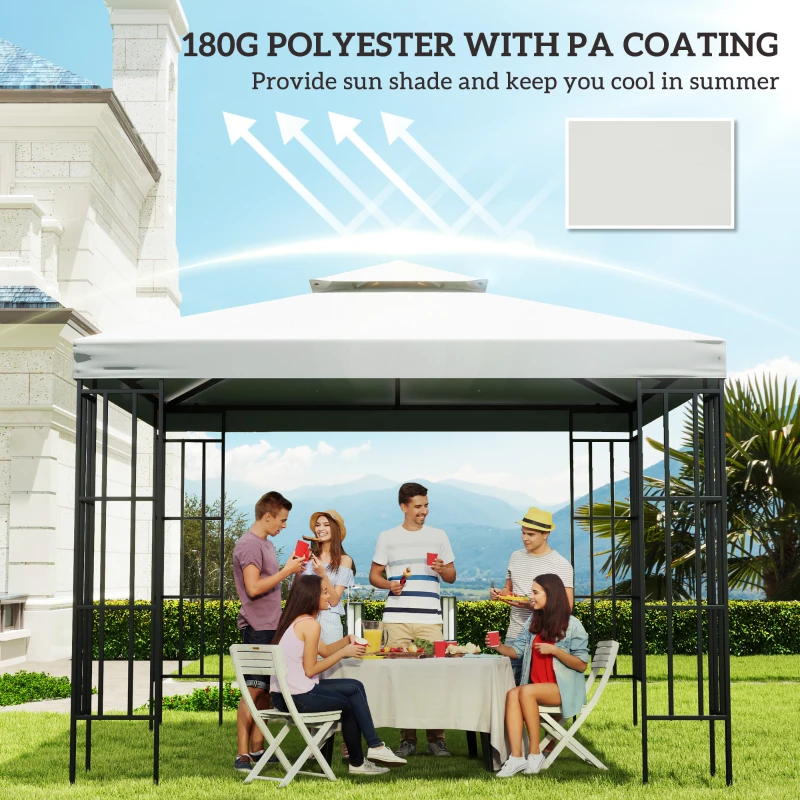 Outsunny 10' x 10' Gazebo Replacement Canopy 2 Tier Top UV Cover Pavilion Garden Patio Outdoor Cream White (TOP ONLY)